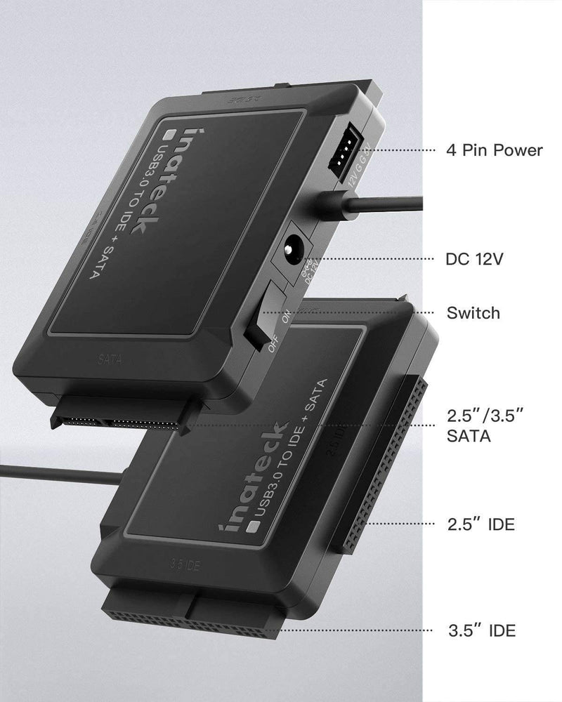 USB 3.0 to IDE/SATA External Hard Drive Reader Applicable to 2.5"/3.5" HDD/SSD, with 12V/2A Power Supply, SA03001