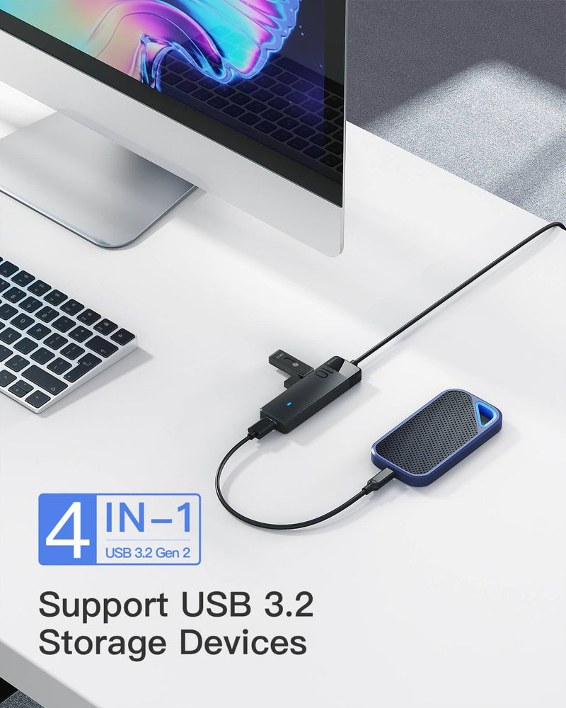 4-in-1 USB 3.2 Gen 2 Hub with USB-A to 4 USB-A Ports & 100cm Cable, HB2025AL