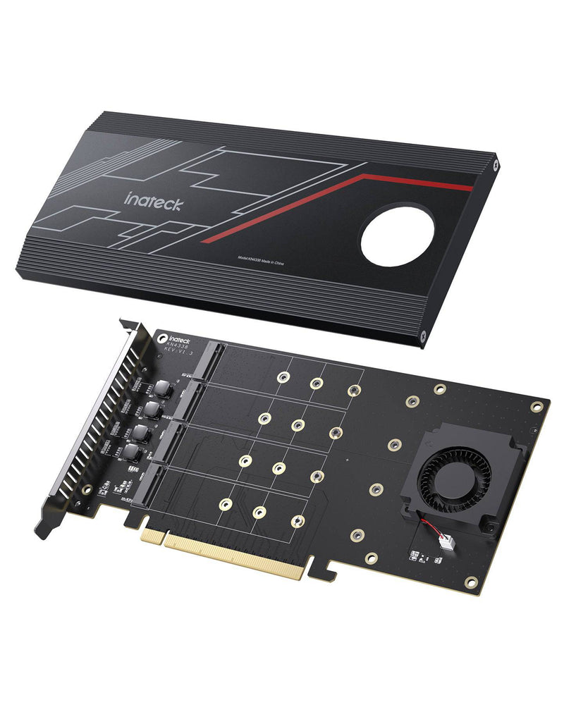 PCIe x16 to M.2 Card with 4 NVMe SSDs Supported & Built-in Cooling Fan, KN4338