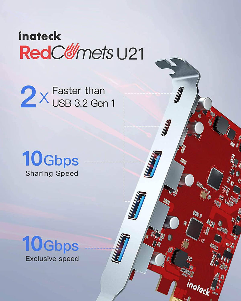 RedComets U21 USB 3.2 Gen 2 PCIe Card with 3 USB-A & 2 USB-C Ports (KU5211)
