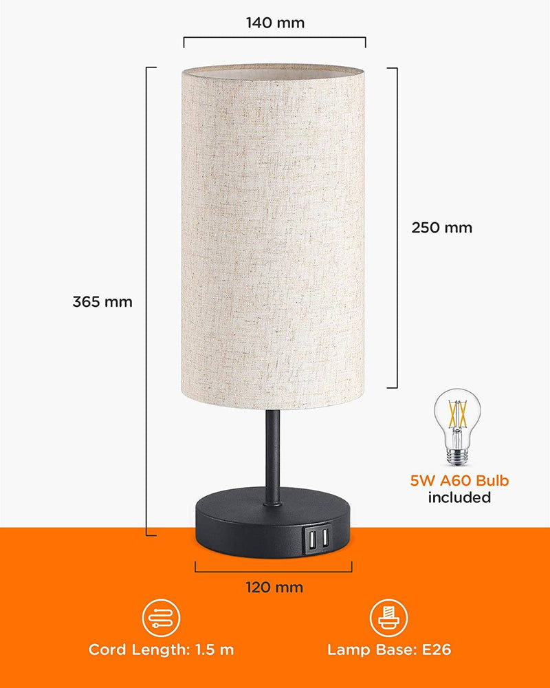 Bedside Lamp, Classic Rustic Minimalist Desk Lamp with Touch Control and Dual USB Ports Bulb Included LP04006, Linen