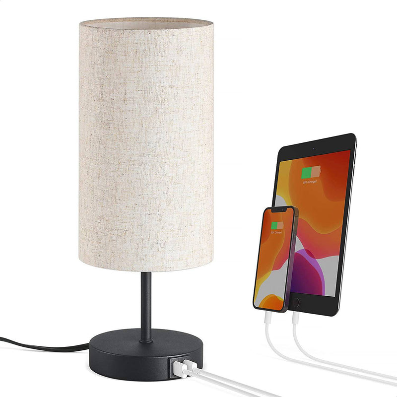 Bedside Lamp, Classic Rustic Minimalist Desk Lamp with Touch Control and Dual USB Ports Bulb Included LP04006, Linen