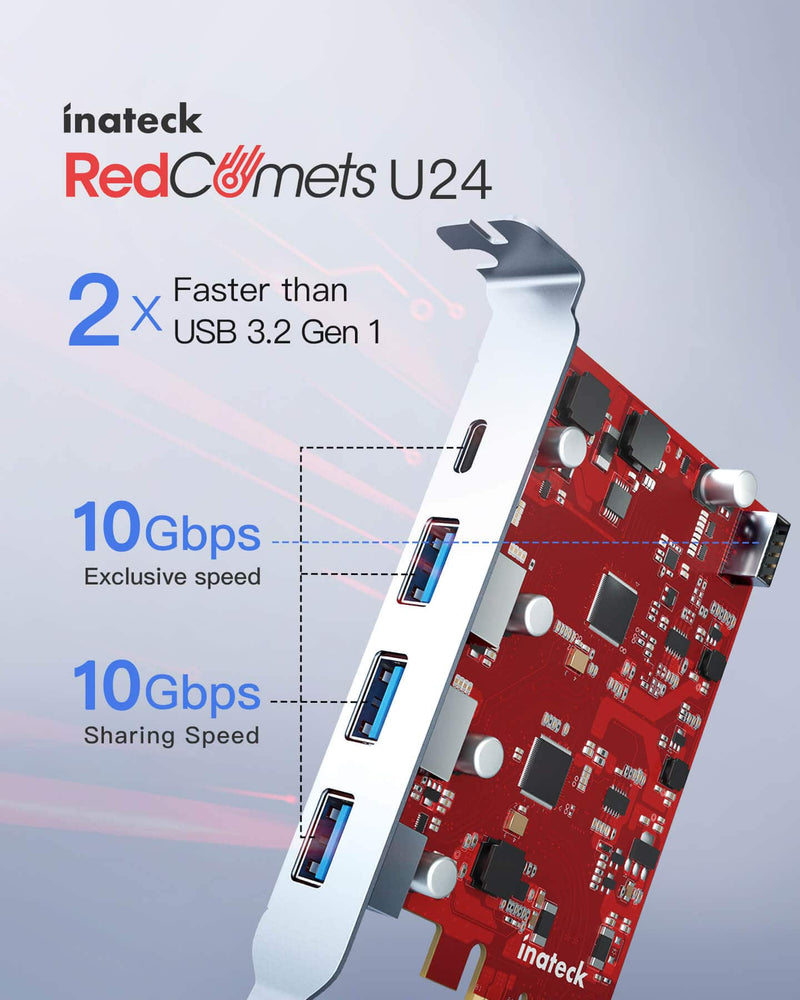 RedComets U24 USB 3.2 Gen 2 PCIe Card with 3 USB-A & 1 USB-C & 1 USB-E Ports (KU5211FP)