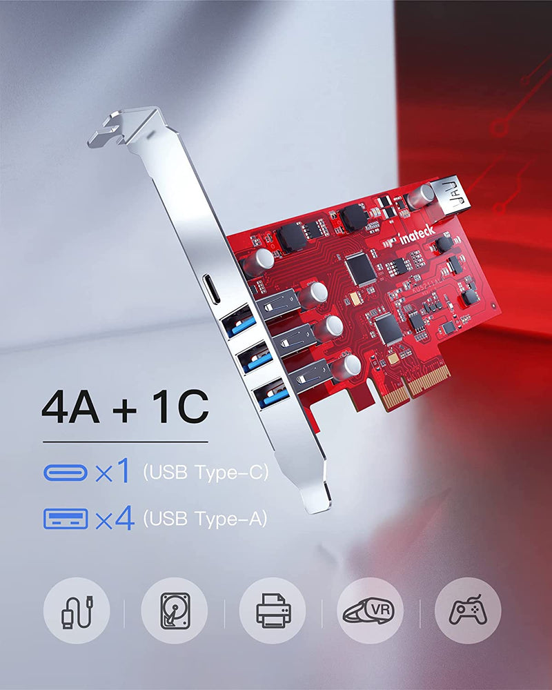 RedComets U26 USB 3.2 Gen 2 PCIe Card with 1 USB-C & 4 USB-A Ports (KU5211ALP)
