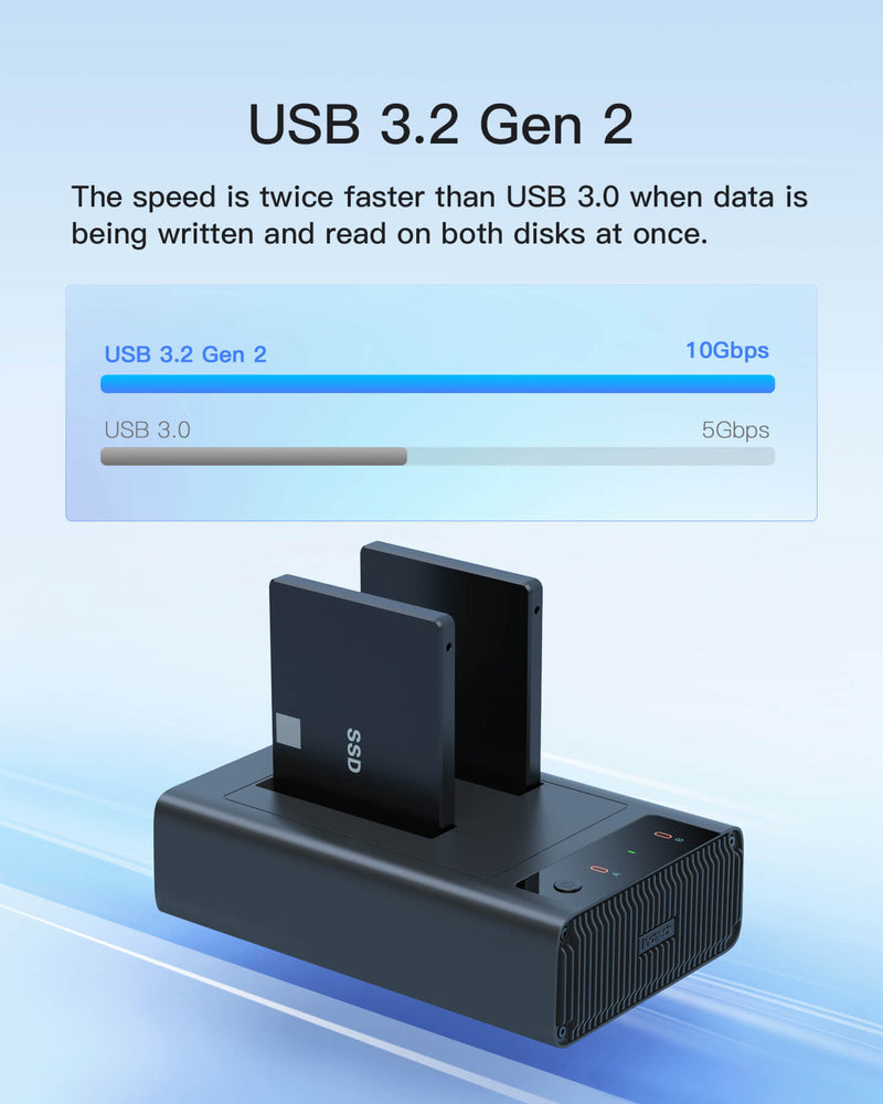 USB 3.2 Gen 2 Dual Bay Hard Drive Docking Station for 2.5" SATA SSD/HDD, FD2025