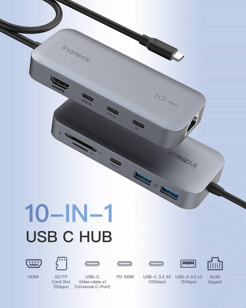 10-in-1 USB 3.2 Gen 2 Hub with 4K 60Hz Dual Displays & USB C Video+Data Support, HB2030
