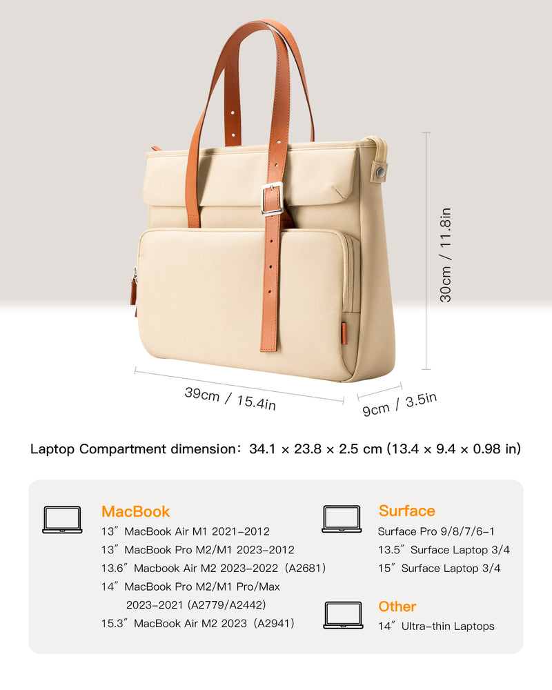 Inateck 14-Inch Laptop Bag, Large Shoulder Bag for Women, LB03013-14_beige