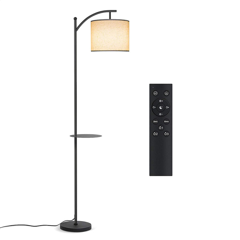 Floor Lamp, LED Standing Lamps with Remote Control and Adjustable Dimmable Bulb, Tall Industrial Arc Reading Light with Hanging Fabric Lampshade, Removable Shelf for Living Rooms, Bedrooms LP03006, Black