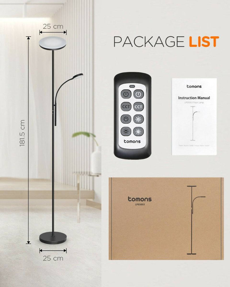 Inateck Tomons Dimmable Floor Lamp, Bright Tall Mother-Daughter LED with Remote Controller LP03003
